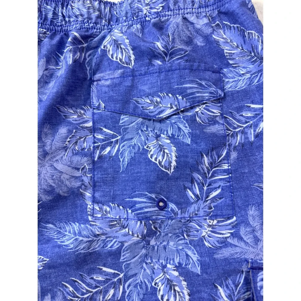Tommy Bahama Mens Blue Tropical Palm Leaf Cargo Swim Trunks Board Shorts L